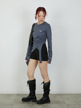 ASYMMETRY FRILL TOPS / CHARCOAL GRAY