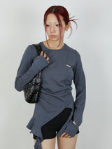 ASYMMETRY FRILL TOPS / CHARCOAL GRAY