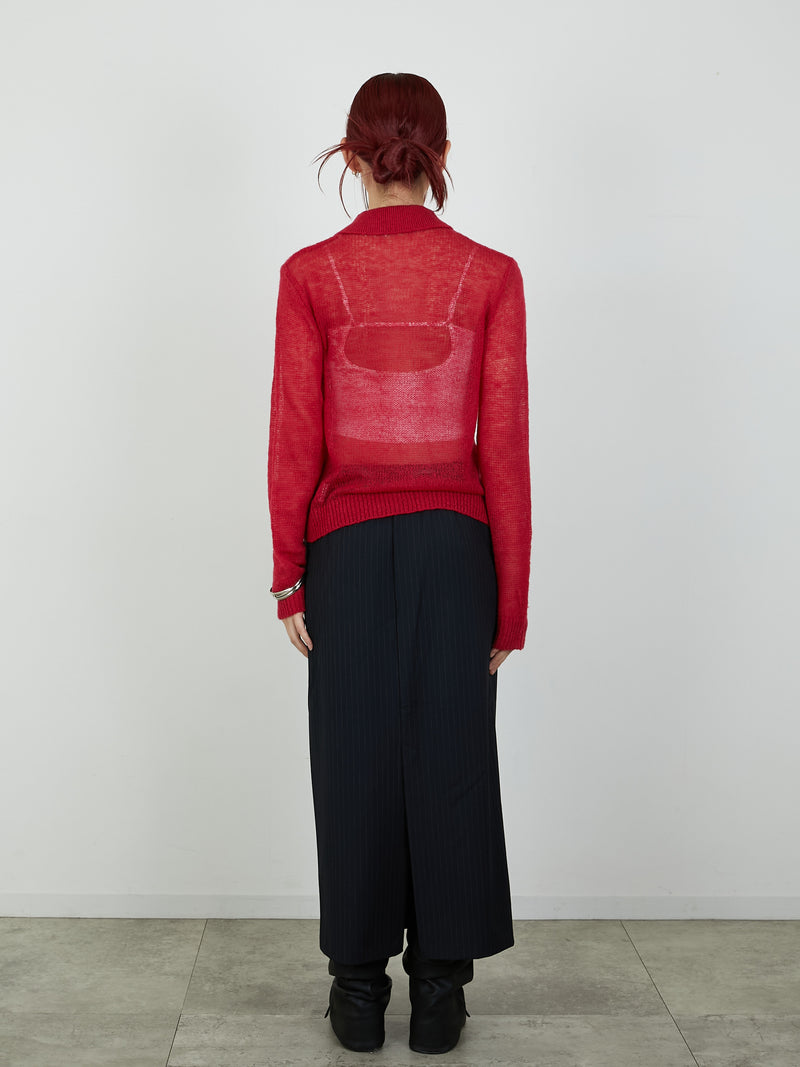 【Heart by led.】SHEER KNIT CARDE / RED
