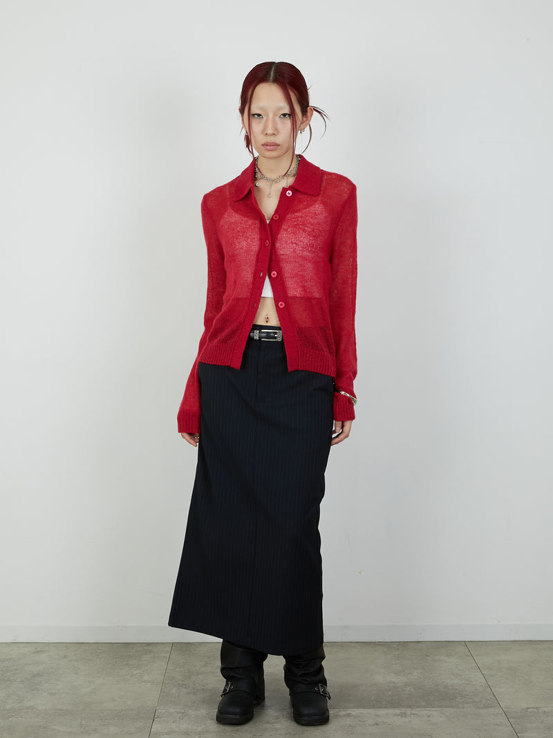 【Heart by led.】SHEER KNIT CARDE / RED