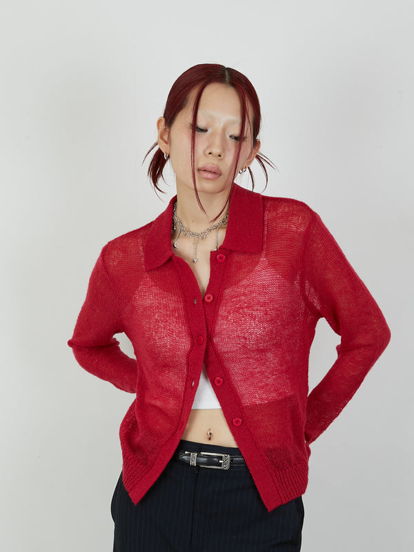 【Heart by led.】SHEER KNIT CARDE / RED