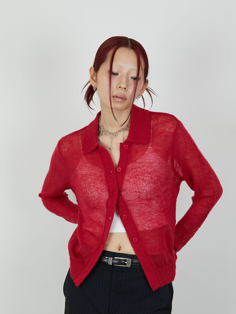 【Heart by led.】SHEER KNIT CARDE / RED