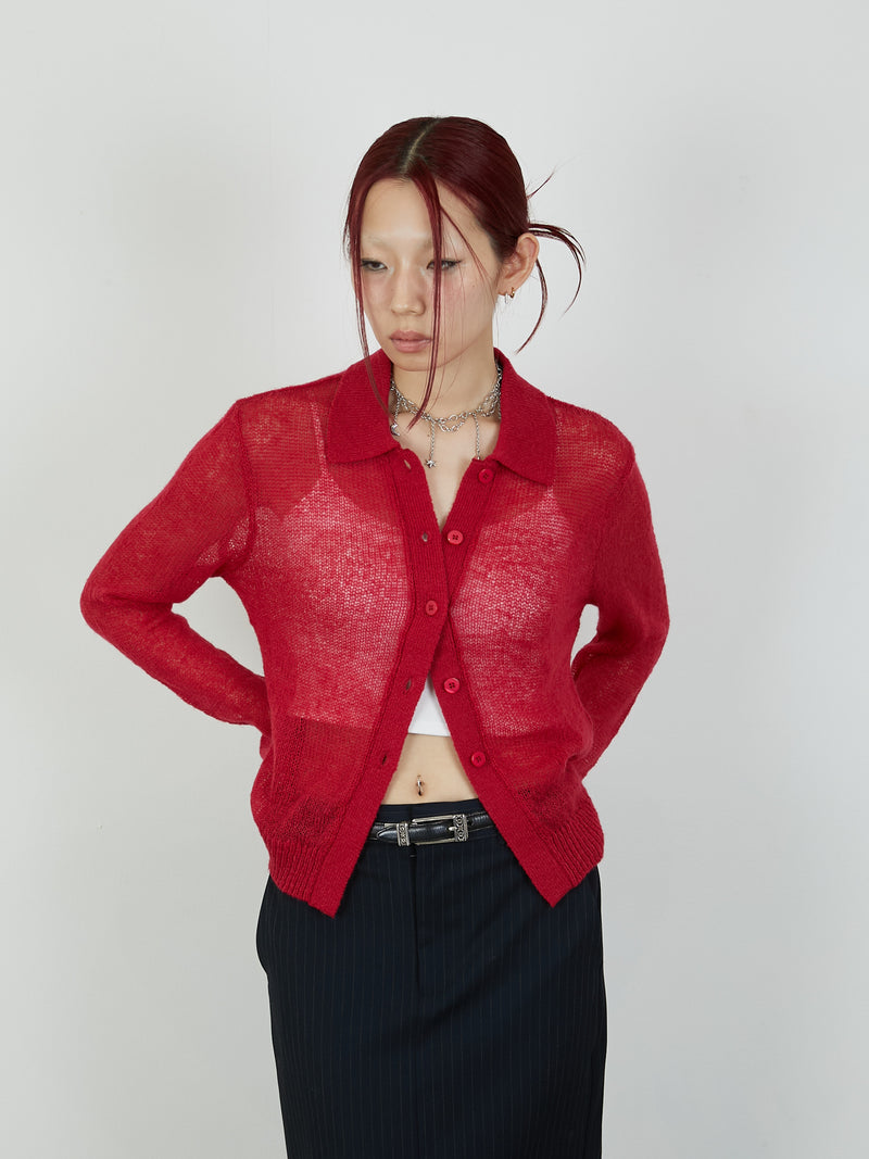 【Heart by led.】SHEER KNIT CARDE / RED