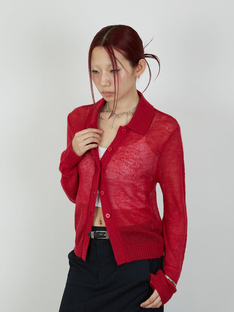【Heart by led.】SHEER KNIT CARDE / RED