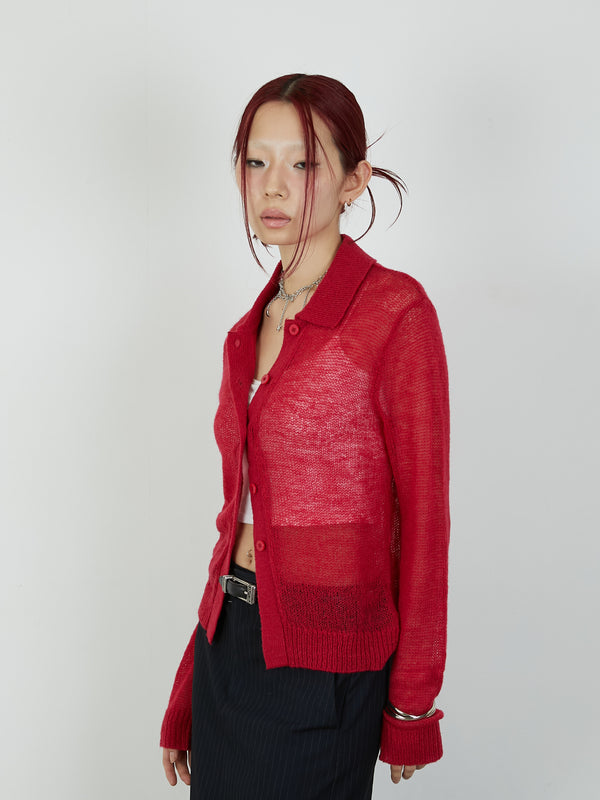 【Heart by led.】SHEER KNIT CARDE / RED