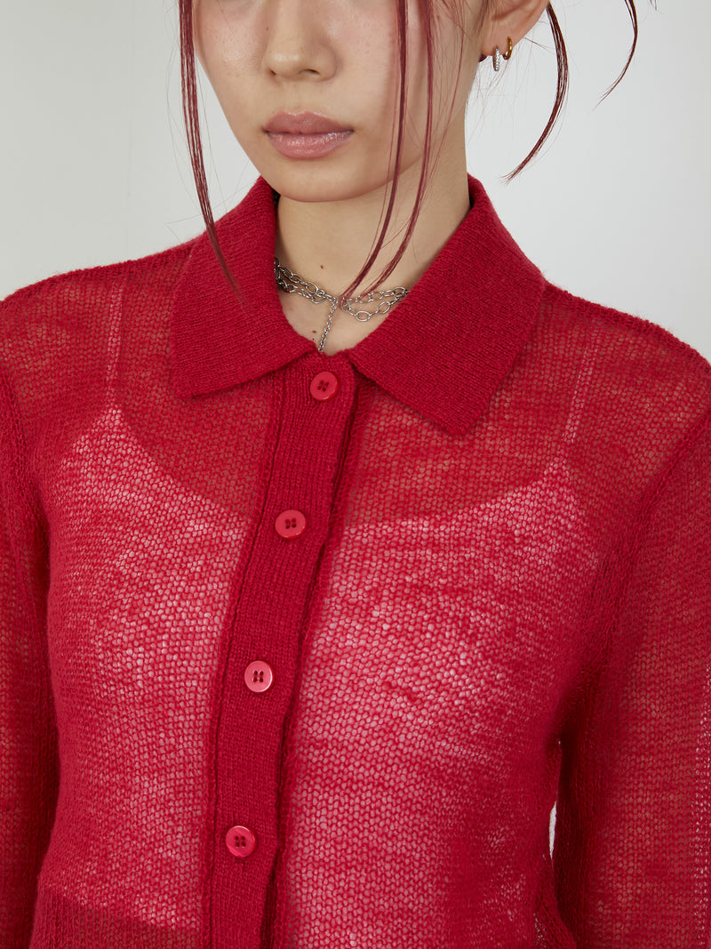 【Heart by led.】SHEER KNIT CARDE / RED