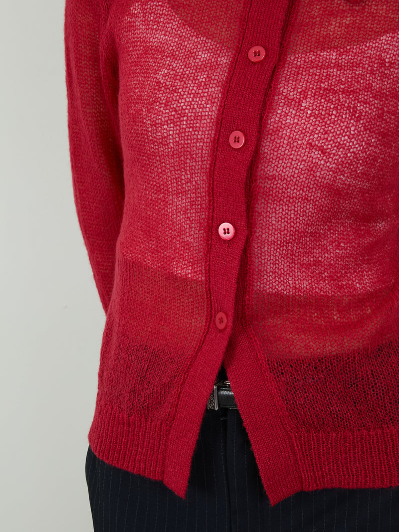 【Heart by led.】SHEER KNIT CARDE / RED