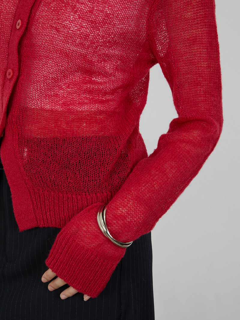 【Heart by led.】SHEER KNIT CARDE / RED