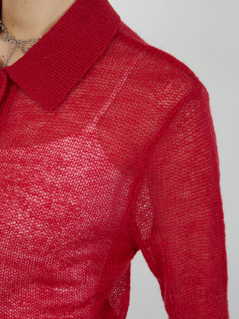 【Heart by led.】SHEER KNIT CARDE / RED