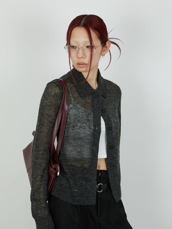 【Heart by led.】SHEER KNIT CARDE /  CHARCOAL GRAY