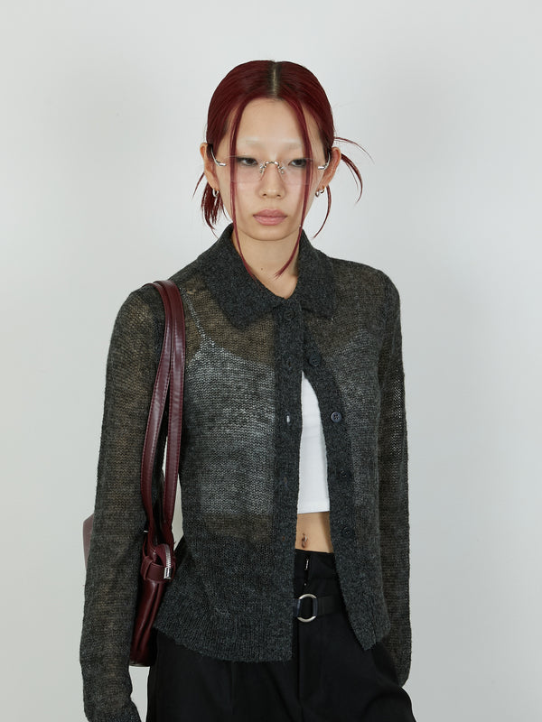 【Heart by led.】SHEER KNIT CARDE /  CHARCOAL GRAY