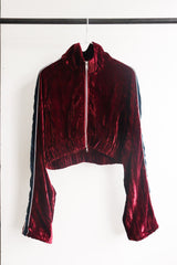 VELOUR TRACK SHORT JACKET / BURGUNDY