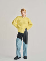LEATHER DOCKING DENIM PANTS / BLUE
