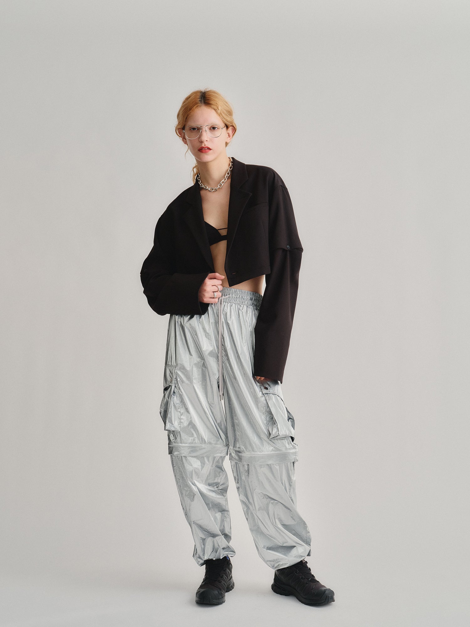 2WAY METALLIC CARGO PANTS / SILVER
