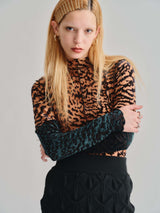 VELOUR SHEER LEOPARD TOPS / ORANGE