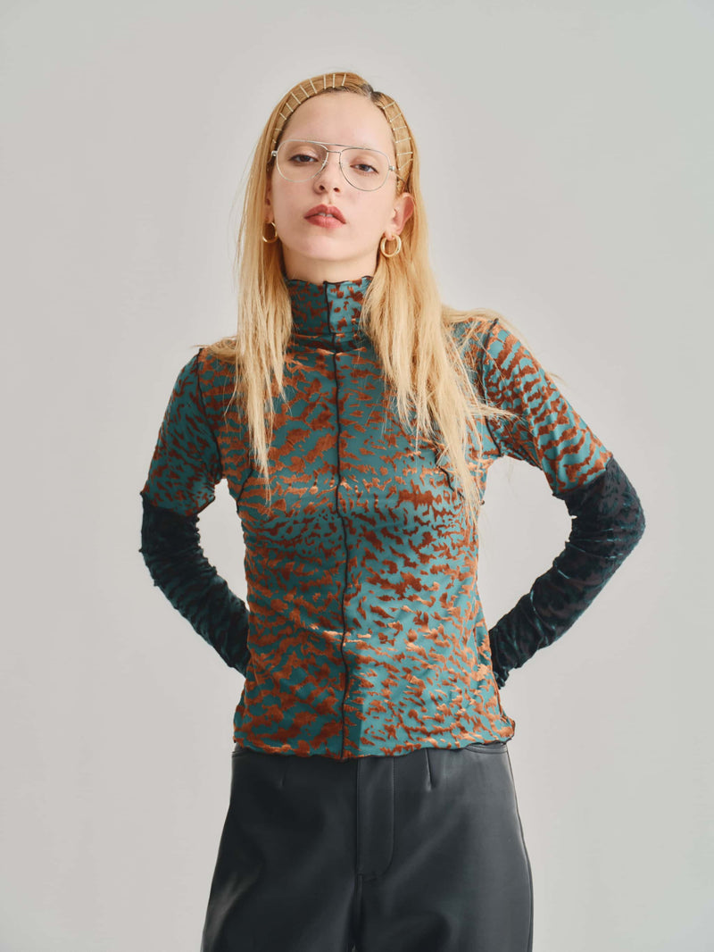 VELOUR SHEER LEOPARD TOPS /GREEN