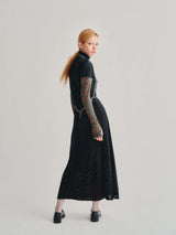 VELOUR SHEER LEOPARD LONG DRESS /BLACK