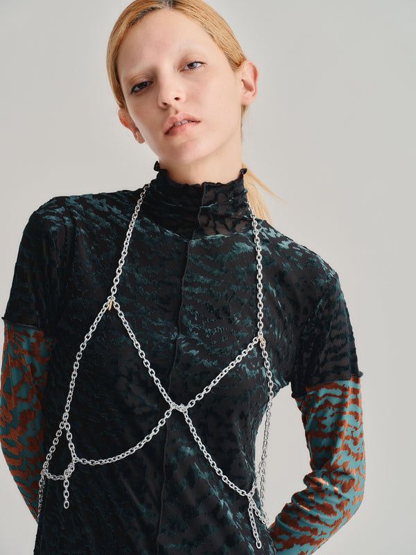 VELOUR SHEER LEOPARD LONG DRESS /BLACK