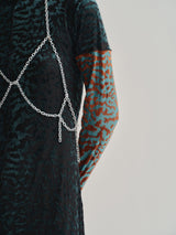 VELOUR SHEER LEOPARD LONG DRESS /BLACK