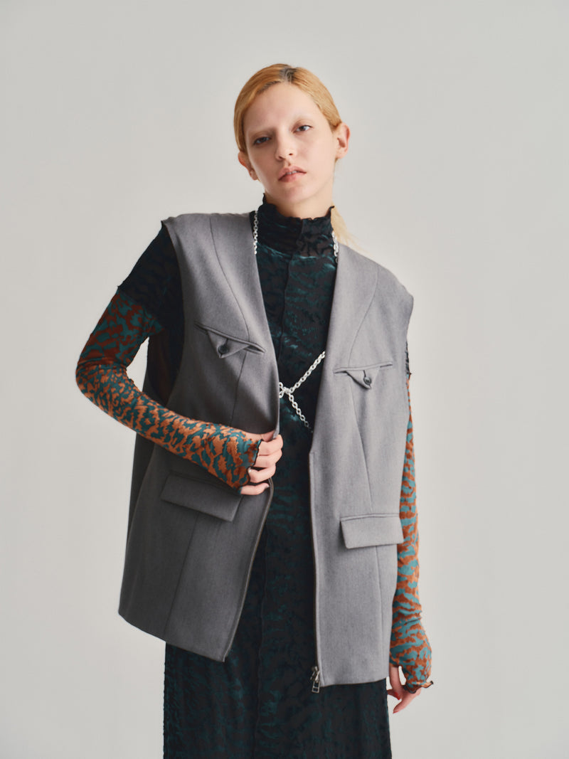 FRONT ZIP OVER VEST / GRAY