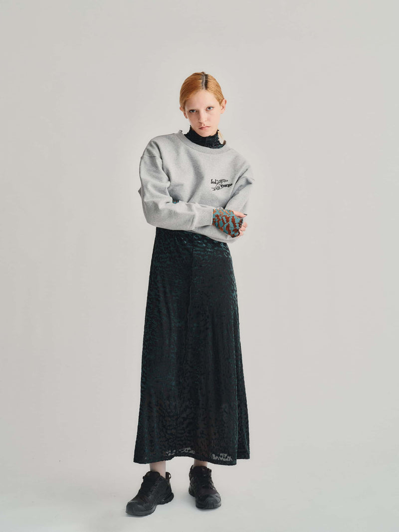 VELOUR SHEER LEOPARD LONG DRESS /BLACK
