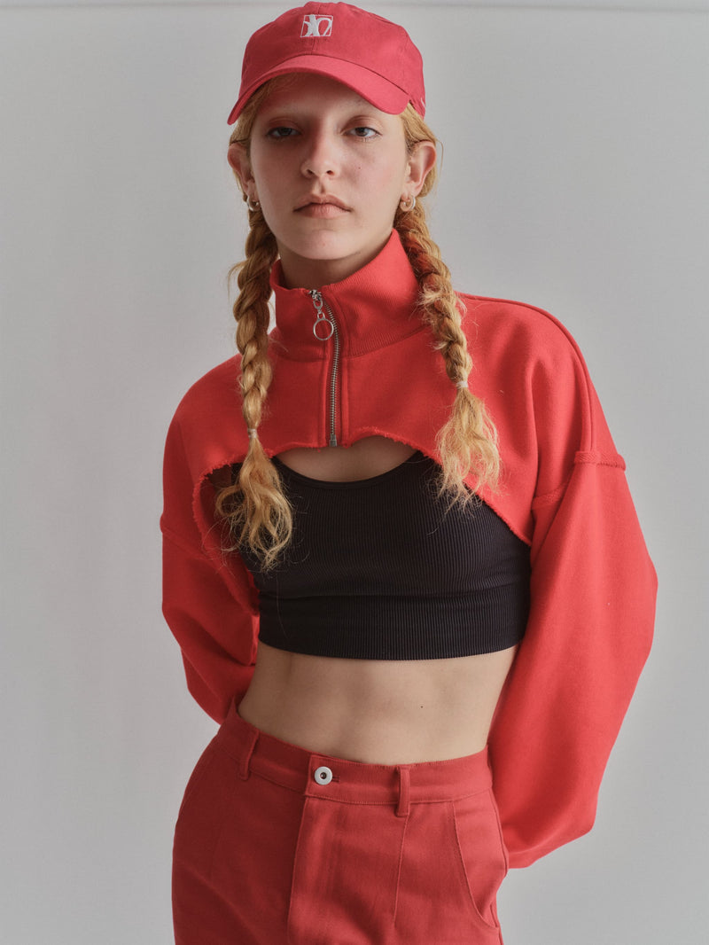 SHORT ZIP SWEAT / RED