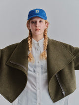 HIGH NECK WOOL SHORT COAT / KHAKI