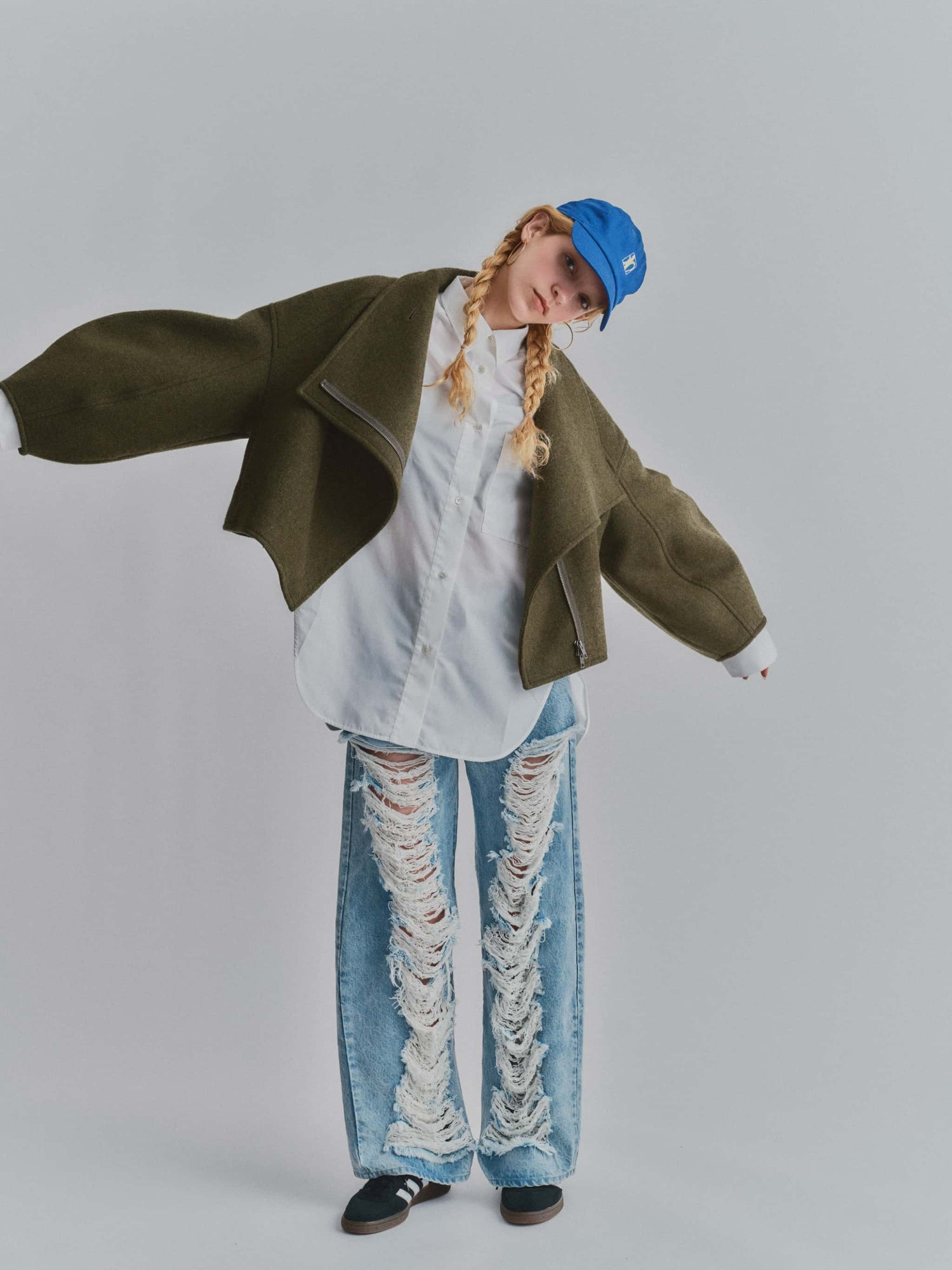 WIDE HIGH DAMAGE DENIM / BLUE
