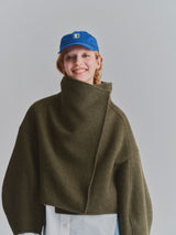 HIGH NECK WOOL SHORT COAT / KHAKI
