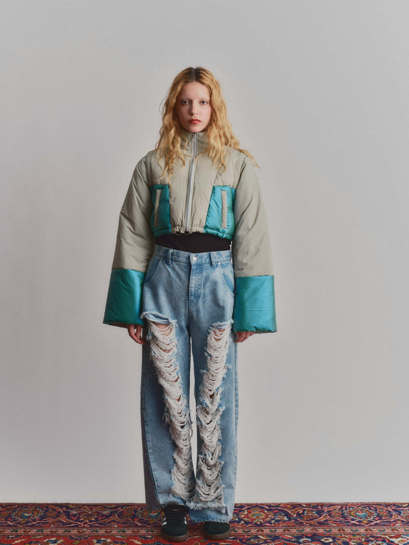 WIDE HIGH DAMAGE DENIM / BLUE