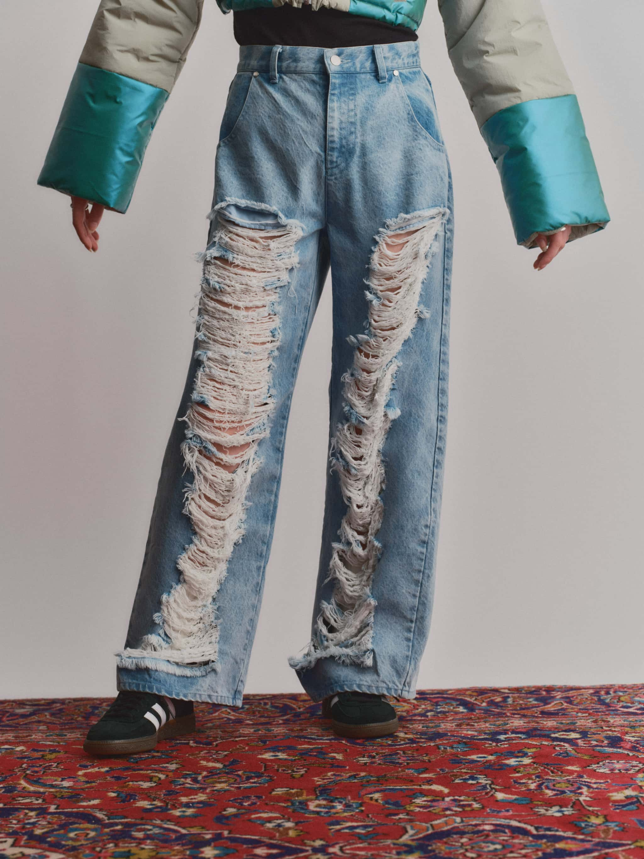 WIDE HIGH DAMAGE DENIM / BLUE