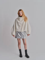 HIGH NECK WOOL SHORT COAT / WHITE