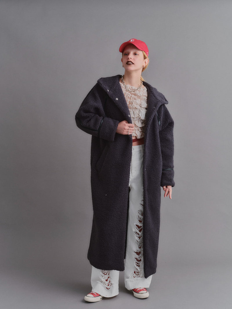 LEATHER PIPING BOA LONG CT / GRAY