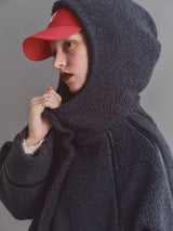 LEATHER PIPING BOA LONG CT / GRAY