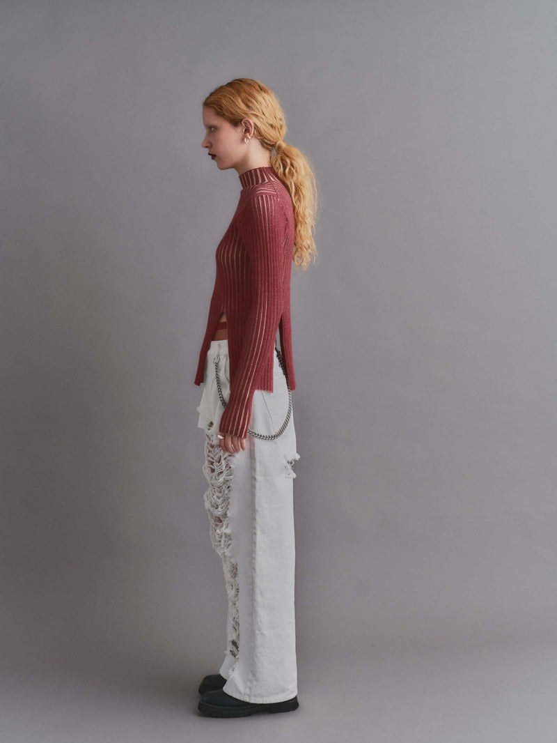 WIDE HIGH DAMAGE DENIM / WHITE