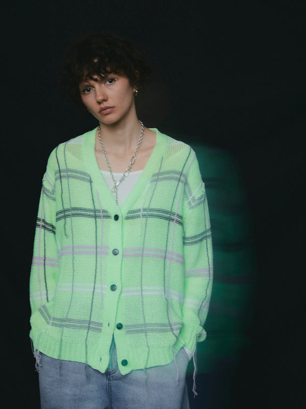 OVER CHECK CARDIGAN / GREEN