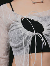 LACE RIBBON CARDIGAN/WHITE