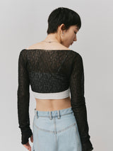 LACE RIBBON CARDIGAN/BLACK