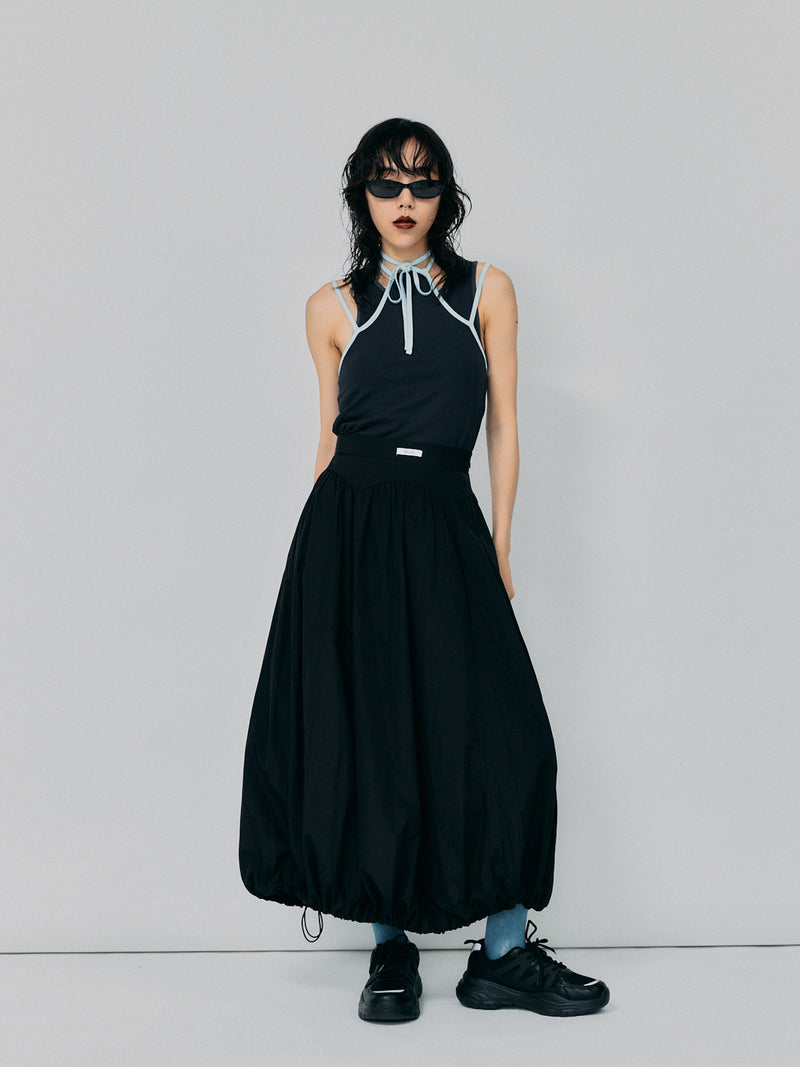 NYLON BALLOON SKIRT / BLACK