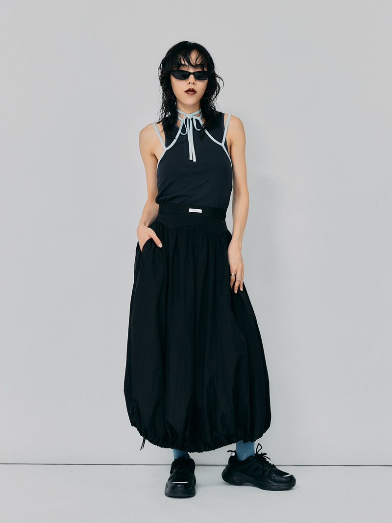 NYLON BALLOON SKIRT / BLACK