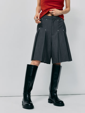 PLEATS HALF PANTS＿GRAY – led-tokyo│レッドトーキョー