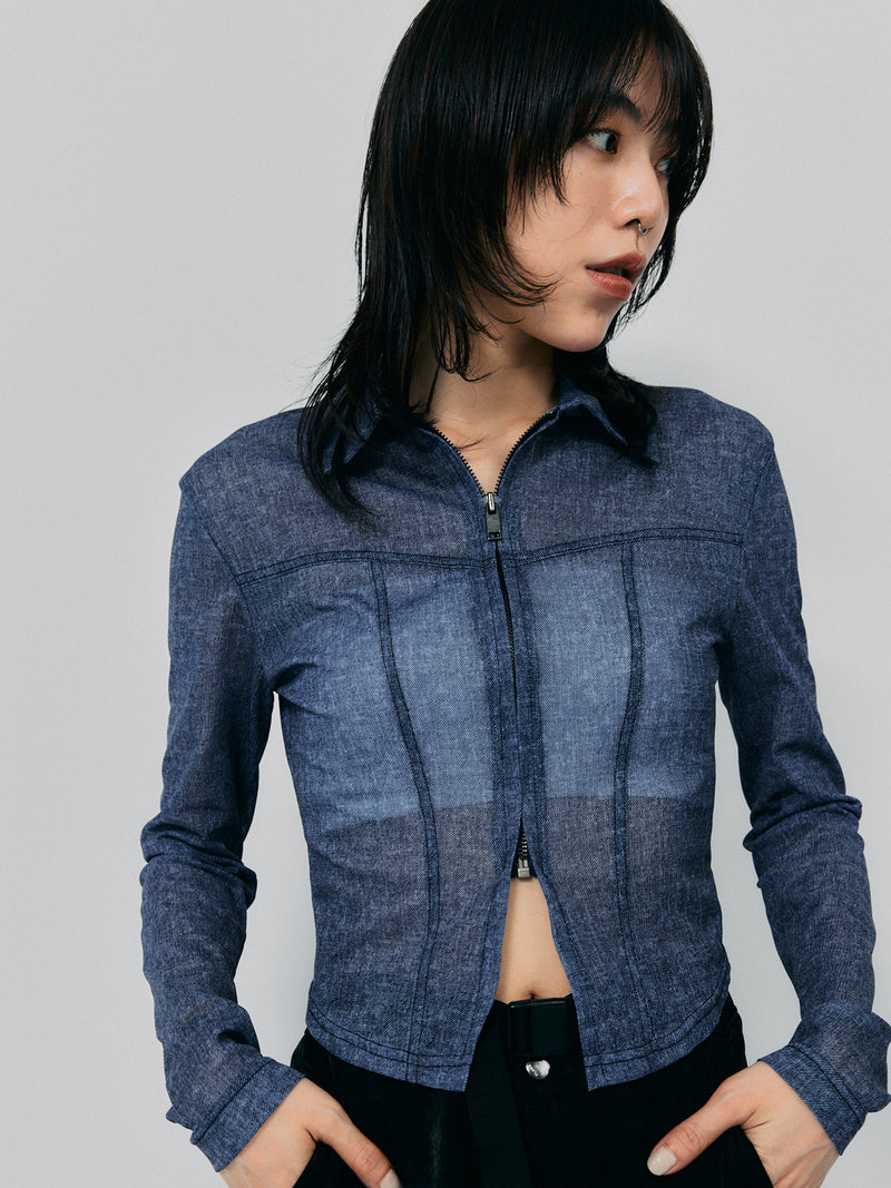 SHEER ZIP TOPS / BLUE