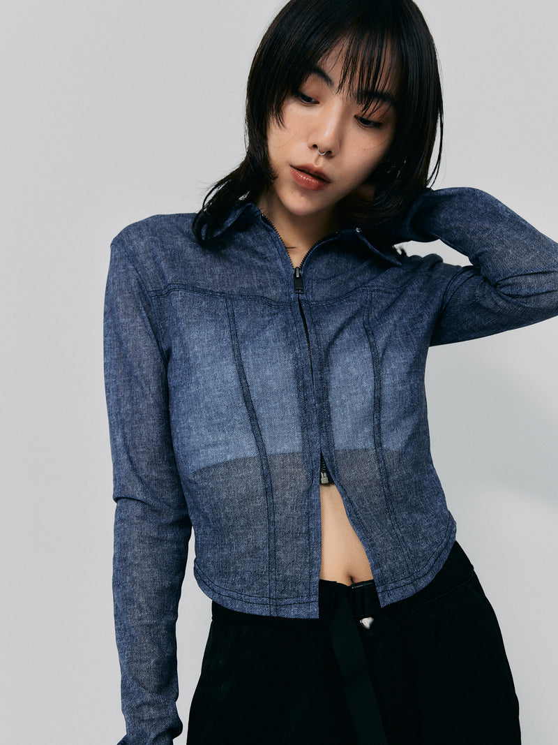 SHEER ZIP TOPS / BLUE