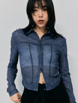 SHEER ZIP TOPS / BLUE