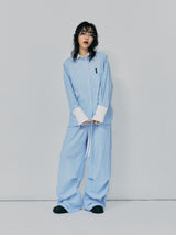 LAYERED TUCK PANTS / BLUE