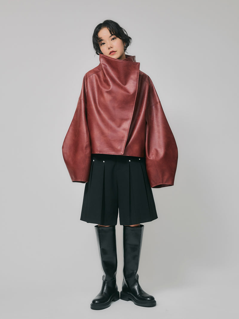 【予約商品】HIGH NECK SHORT LEATHER COAT