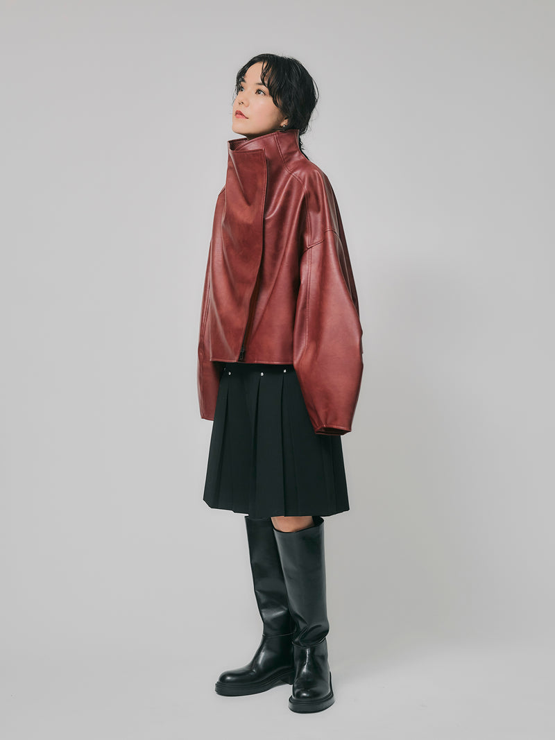 【予約商品】HIGH NECK SHORT LEATHER COAT