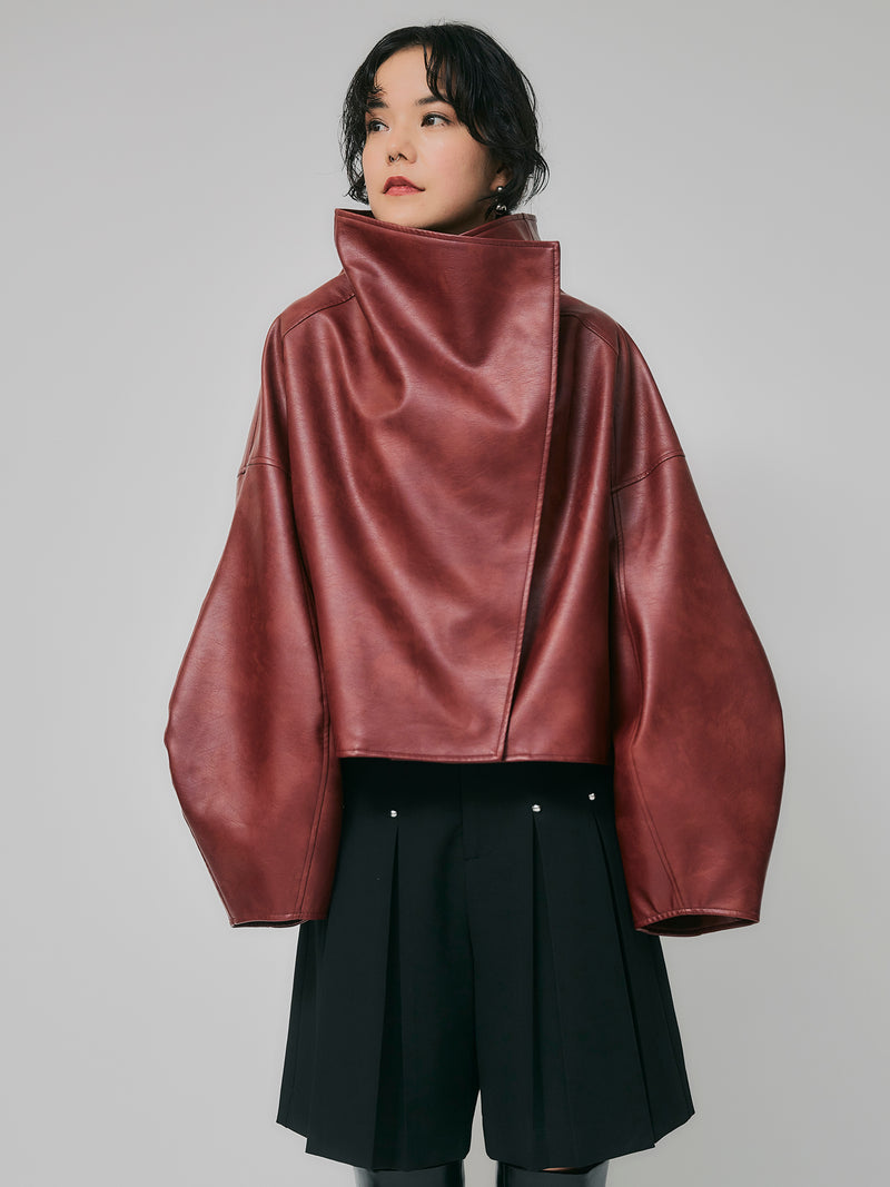 【予約商品】HIGH NECK SHORT LEATHER COAT