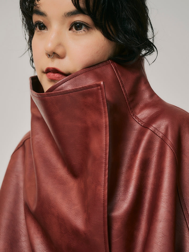 【予約商品】HIGH NECK SHORT LEATHER COAT