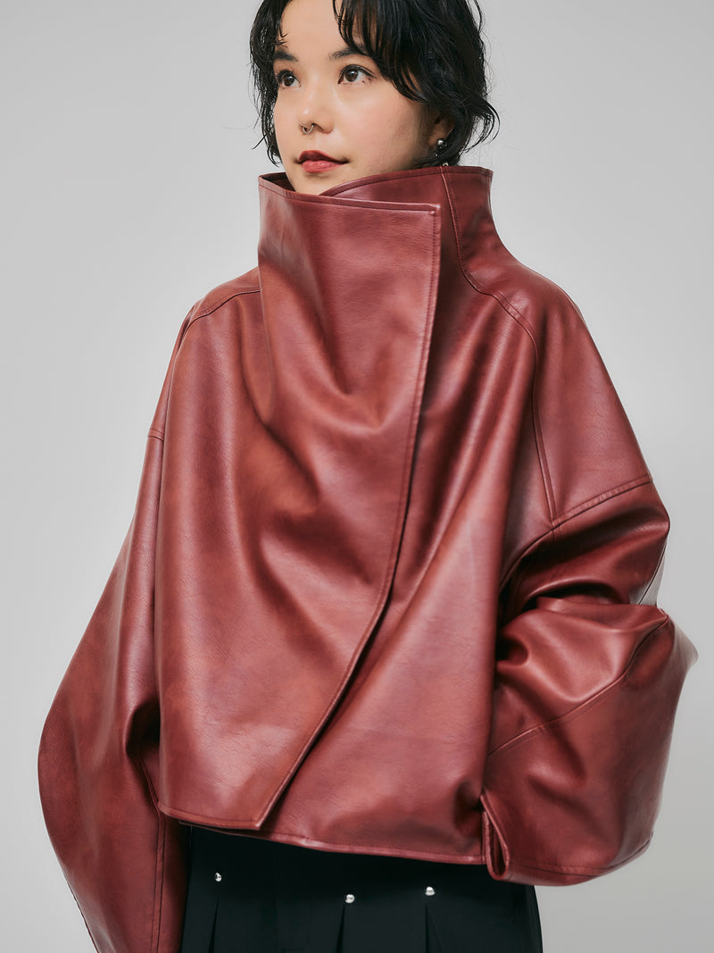 【予約商品】HIGH NECK SHORT LEATHER COAT